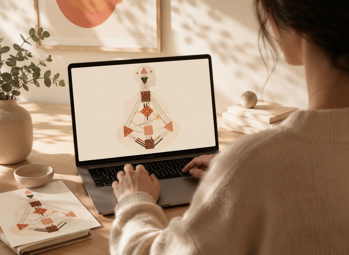 Personne consultant son graphe Human Design sur son ordinateur