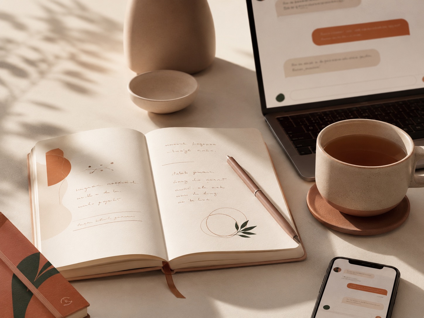 Carnet d'exercice introspectif sur un bureau
